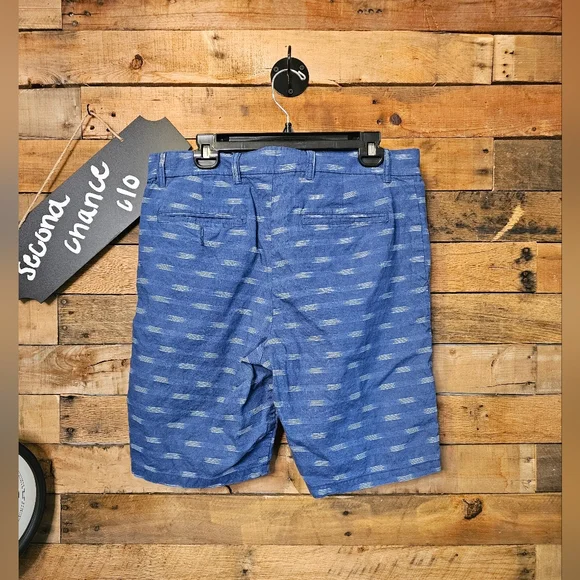 Old Navy Mens Ultimate Slim Blue W/White Heather Wave Design Linen Shorts Sz 33 - Picture 9 of 14